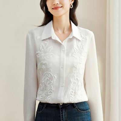 French Long-sleeved White Shirt for Women New Casual Embroidery Design Light Luxury Shirt Chinese Style Top