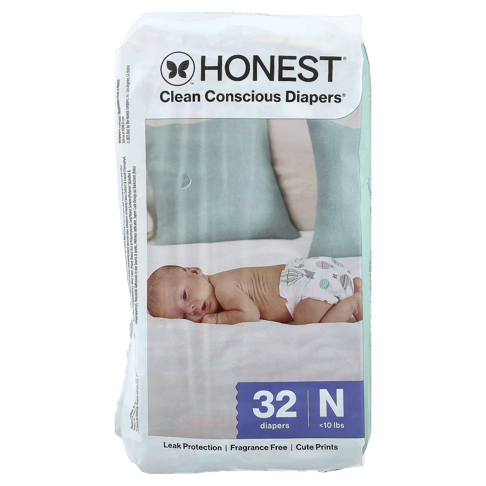 

The Honest Company, Clean Conscious Diapers® Newborn, Under 10lb, Best of All, 32 Diapers