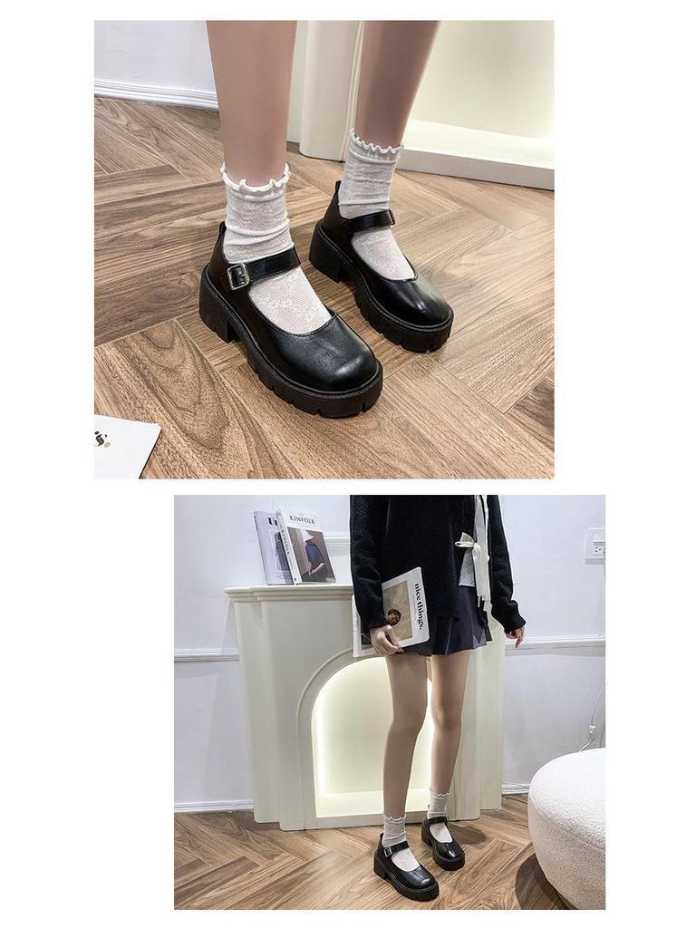 Women's Patent Leather Mary Jane Loafers - Spring 2022 British College Style, High Heel, Round Toe, Thick Sole