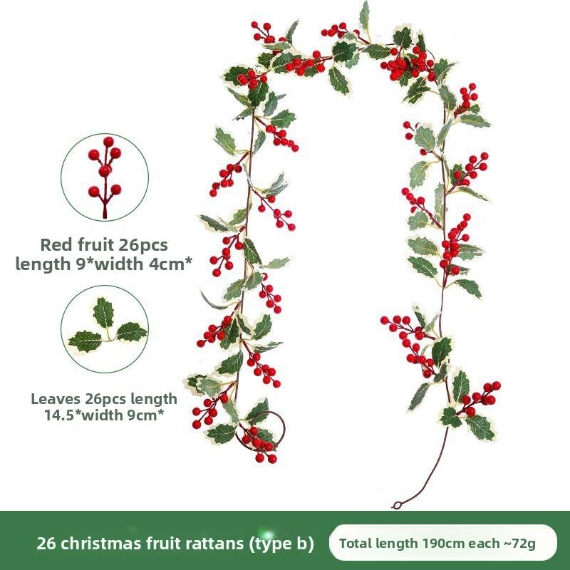 Christmas Simulation Red Fruit Vine With Artificial Pine Needles For Holiday Home Decor