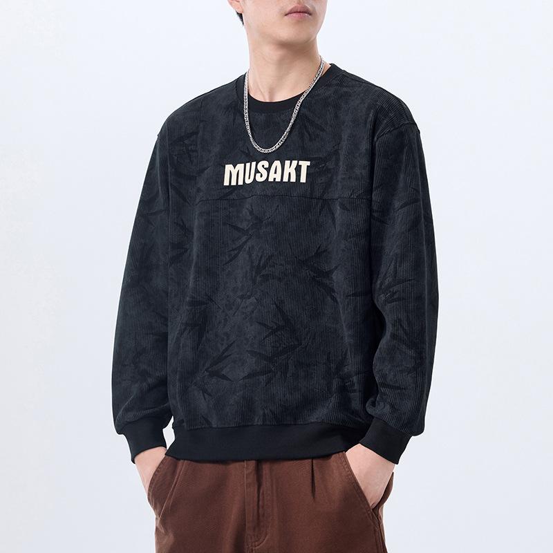 American Retro Heavy Crew Neck Sweater Men'S Loose Texture Printing And Dyeing Casual Top Trendy Men'S Clothes