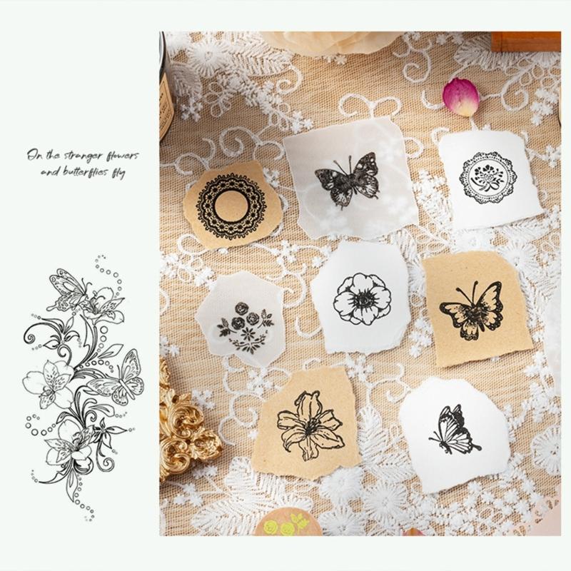 8Pcs Wood Craft Stamp Flower Stamper with Inkpad Scrapbooking Decorative Stamp for Scrapbooking Journal Planner Notebook