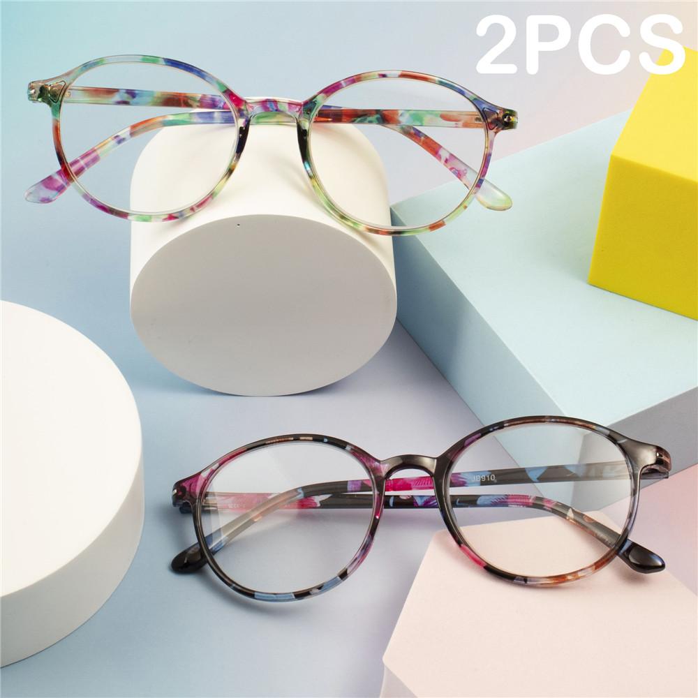 2PCS Retro Round Plastic Reading Glasses Vintage Women Reading Eyewear Presbyopia Hyperopia Eyeglasses