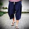 2021 Men's Chinese Style Cotton Linen Harem Pants - Drop Crotch, Wide Leg, Seven-Point Length