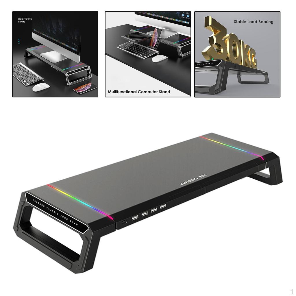 Aluminum Alloy Computer Monitor Stand Riser Holder RGB 4 USB Desk Organizer, Professional