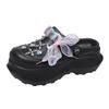 Fashion Luxury Rhinestone Chunky Sandals Women Laser Ribbon Platform Clogs Slippers Woman 2025 Summer Thick Bottom Garden Shoes Female