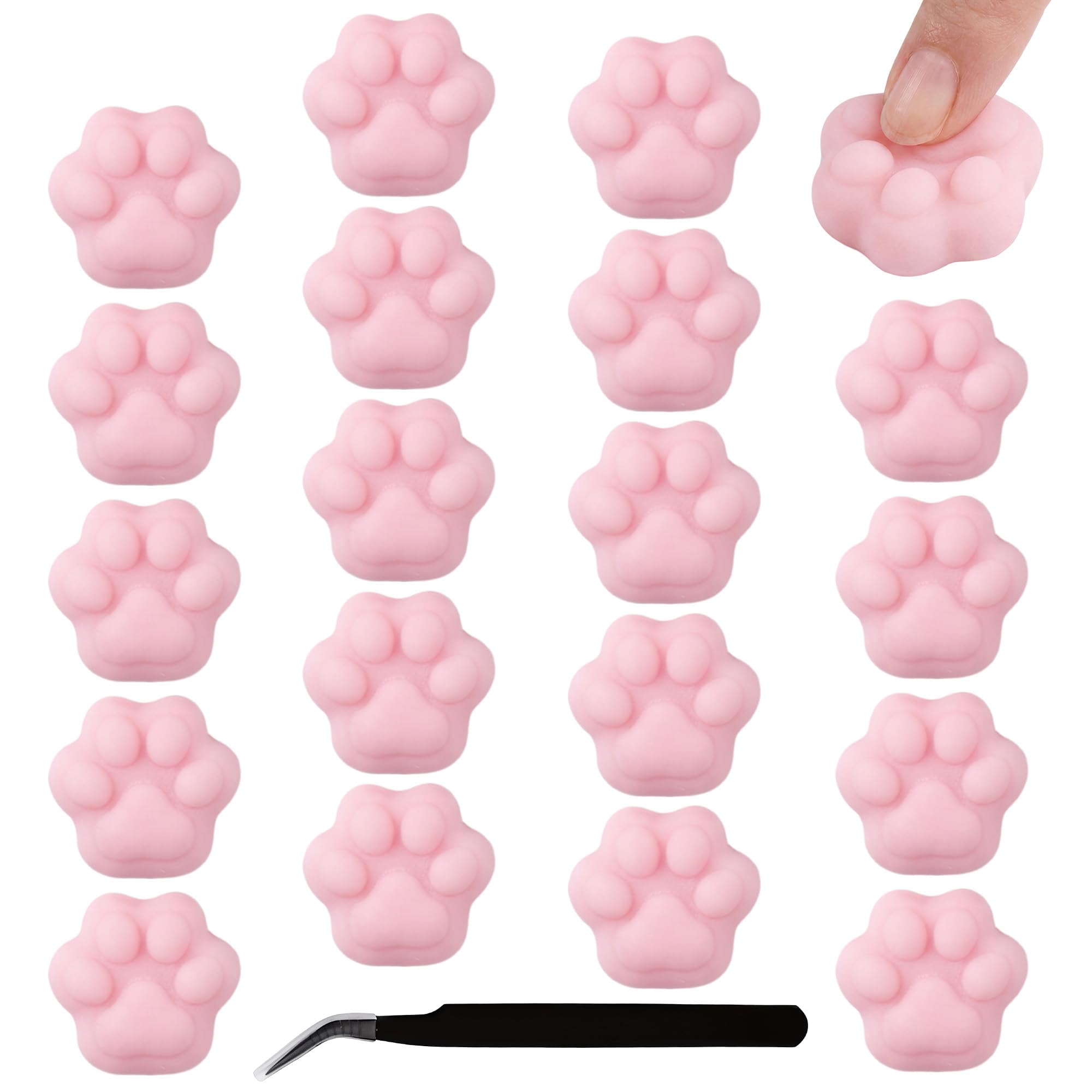 

GOKEI Butt Paw Print Parts Squeeze Toy Set of 20 with Tweezers and Soothing Texture Cat Paw Print Parts for Decoration Stress Gift Cherry Pink Paw