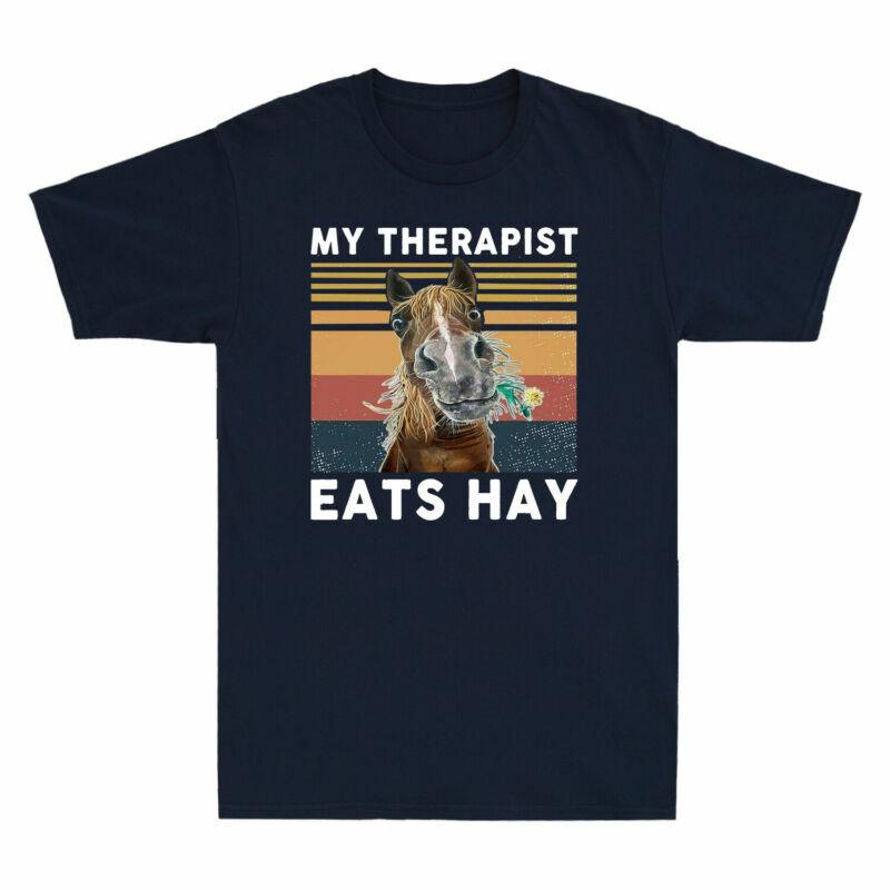 Tshirt Hay Tee My Therapist Funny Horse Retro Top Eats Horse Cotton Lover Unisexs