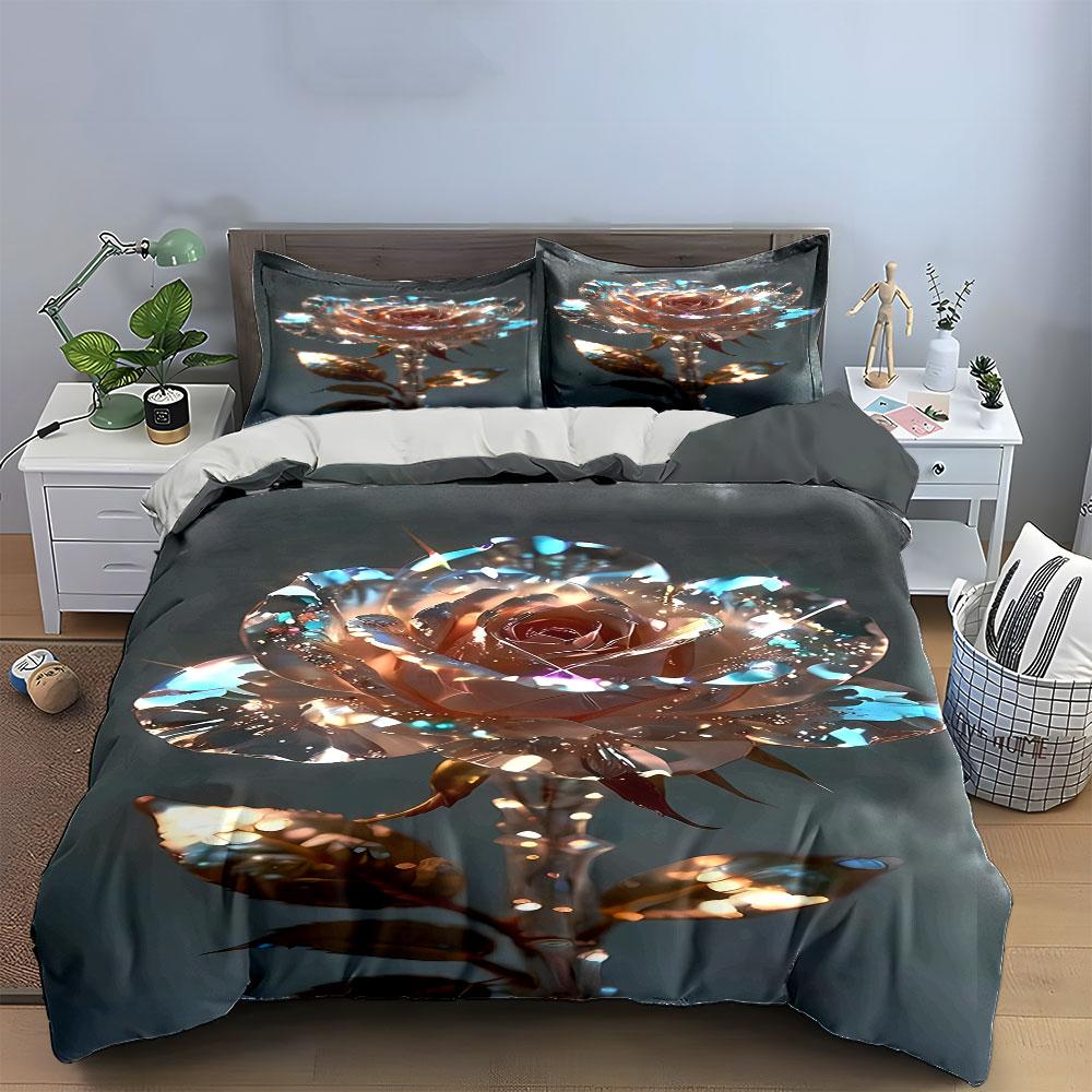 Glowing Rose with Sparkles. Bedding Sets Duvet Cover Sets Duvet Covers Pillowcases(1*Duvet Cover 2*Pillowcases Without Duvet Insert)