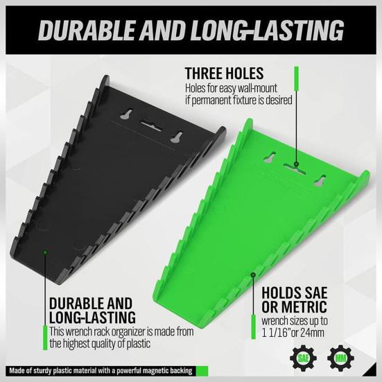 1 Pair Magnetic Wrench Storage Brackets 12-slot Compact Design Easy Installation Brackets for SAE And Metric Wrenches