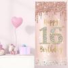 16th Birthday Door Banner Decorations for Girls, Pink Rose Gold Sweet 16 Birthday Door Cover Backdrop Party Supplies, Large Happy Sixteen Year Old
