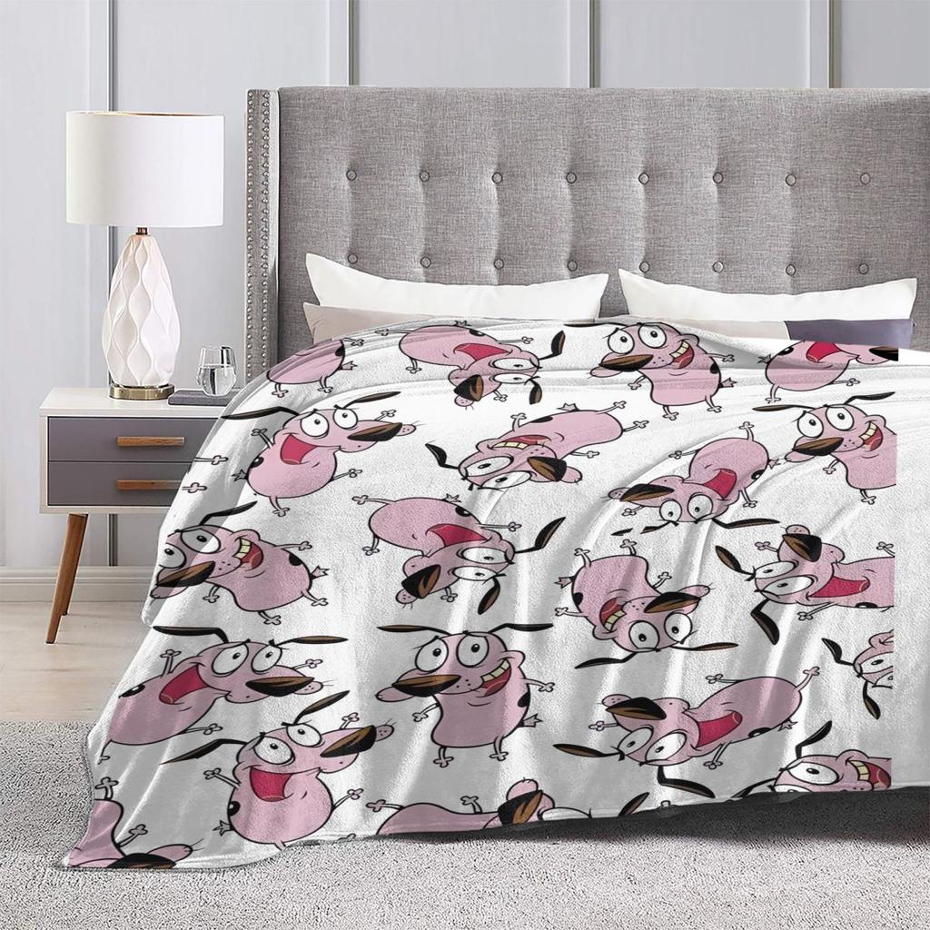 Warm Soft Blanket Travel Cowardly Dog C-Courage Collage Bedding Throws Flannel Bedspread For Home Decor Aesthetic Sofa Bed Cover