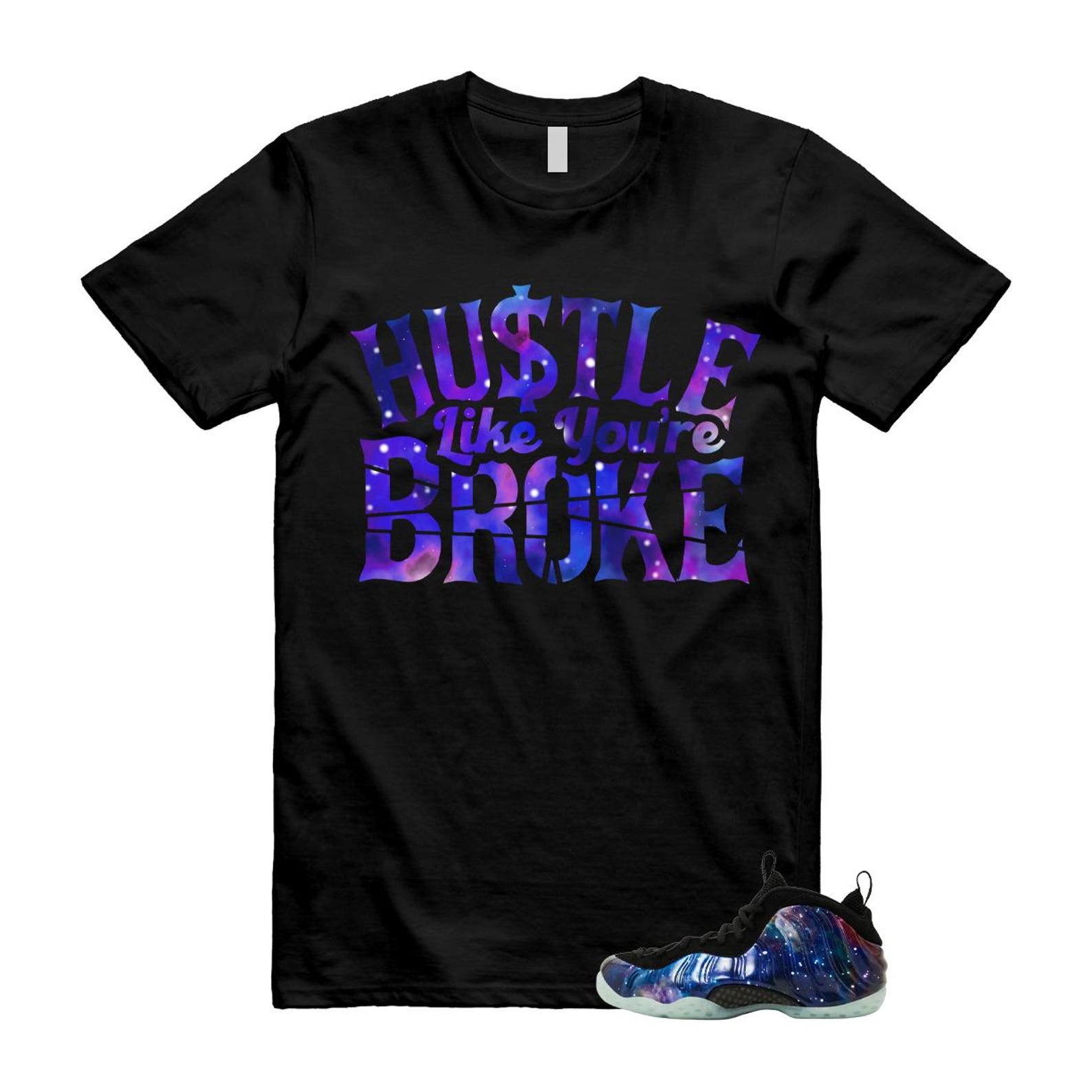 Foamposite Galaxy Obsidian Black Anthracite Air One T Shirt Match BROKE 2XL