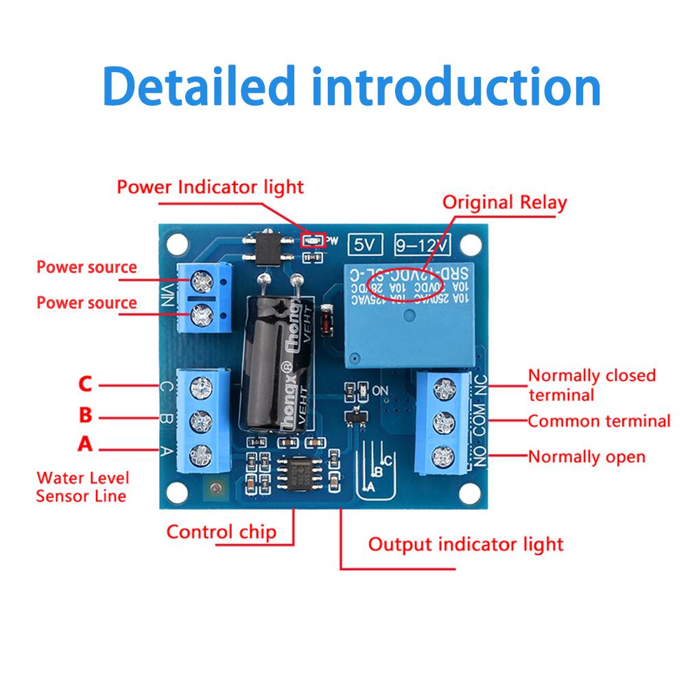 DC 12V NE555 Vollautomatischer Wasserstandsregler Flüssigkeitssensor Relais Schalter Modul Automatisches Pumpen für Wassertank/Turm