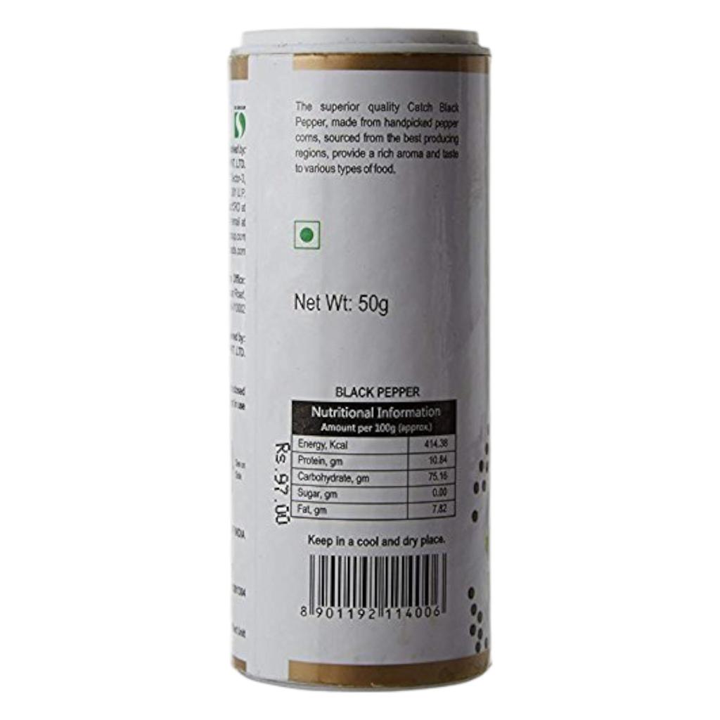 Catch Schwarzer Pfefferstreuer 50 g – Frisch gemahlenes Gewürz zum Kochen, für Salate, Suppen und den täglichen Küchengebrauch