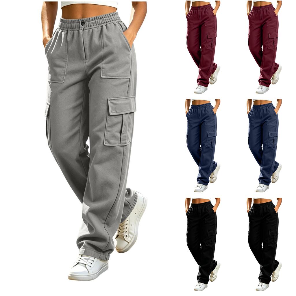 Women's Fashion Solid Color Drawstring High Waist Wide Leg Pants Casual Sporty Trousers with Pockets Elastic Waistband