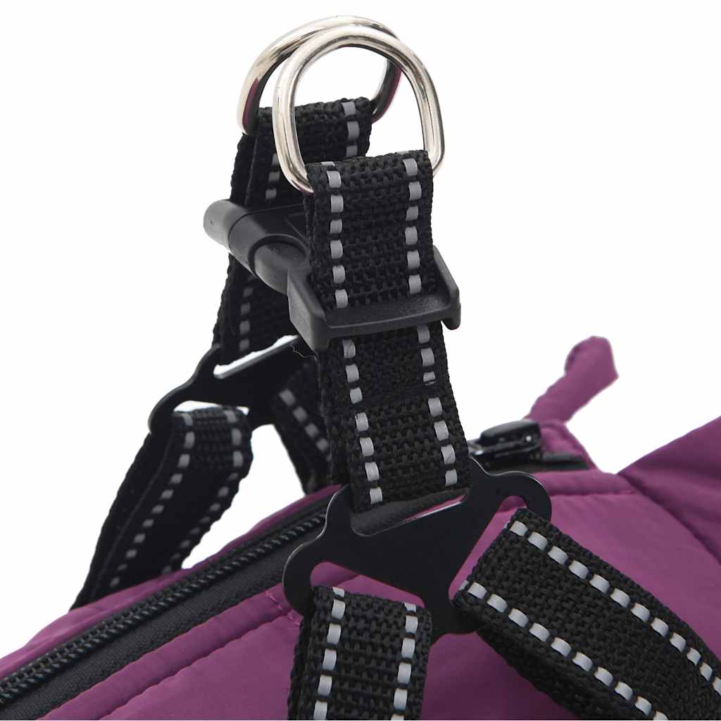 Dog Raincoat with Integrated Harness Waterproof and Reflective Purple Size L36