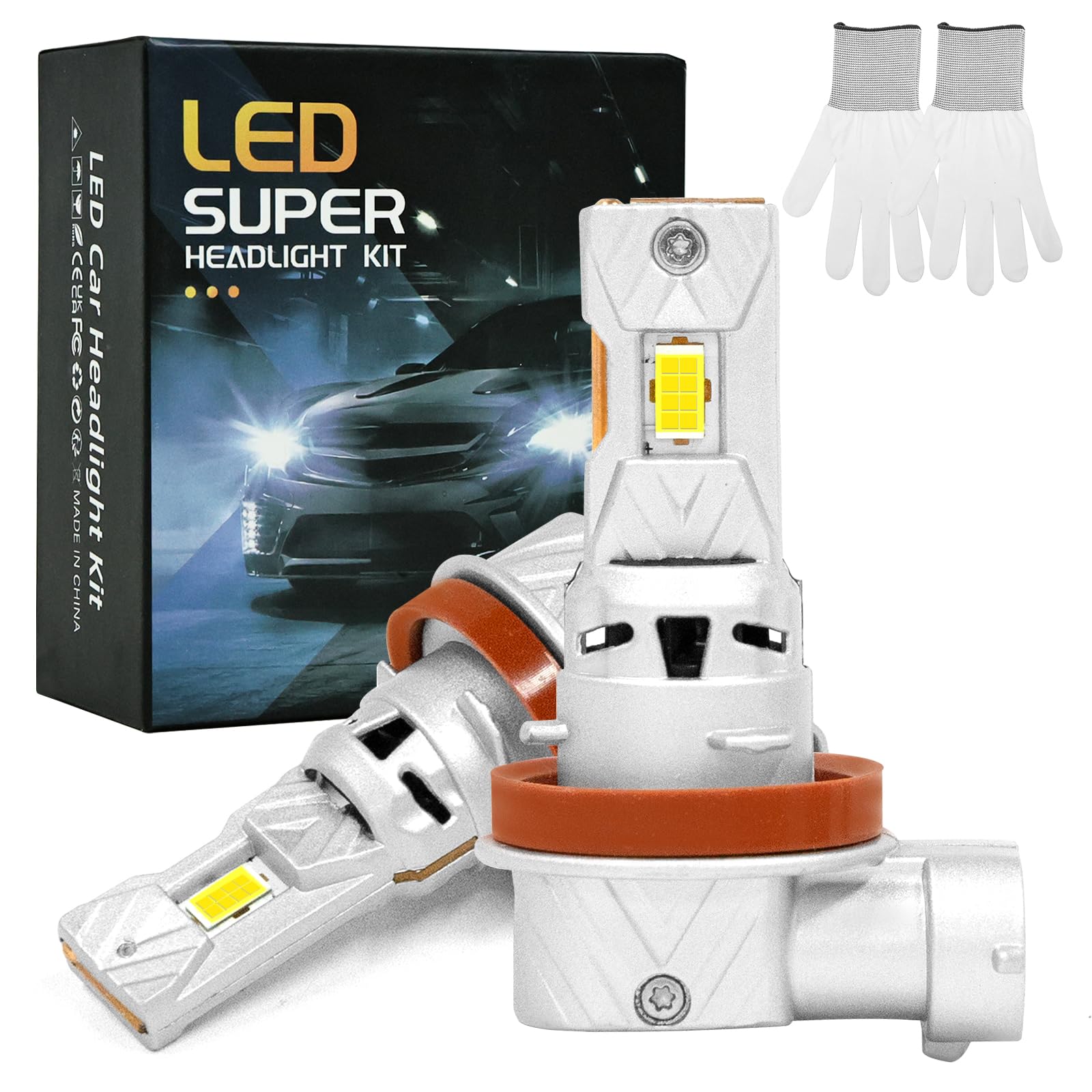 

Kcyerz H11 LED Headlights, Compatible with Vehicle Inspections, CSP Chip, LED Fog Lights, H8, H8, H9, H11, H16 белый