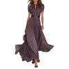New European and American style independent station, purple long dress temperament turtleneck lace splicing elegant chiffon dress