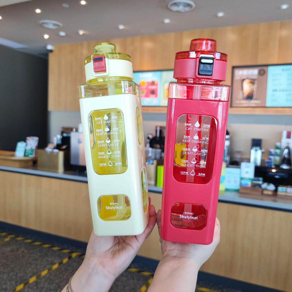 700ml Creative Portable Square Sports Water Bottle with Handle and Straw