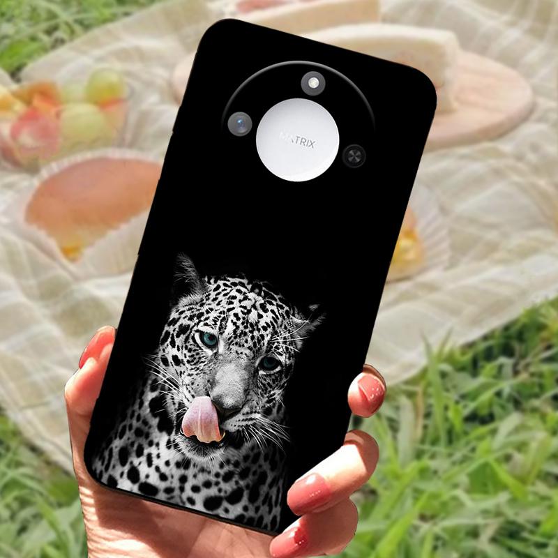 For Huawei Honor X60 Case Flowers Painted Cover Black Silicone Soft TPU Phone Case For Honor X60 Protective Shell Bumper