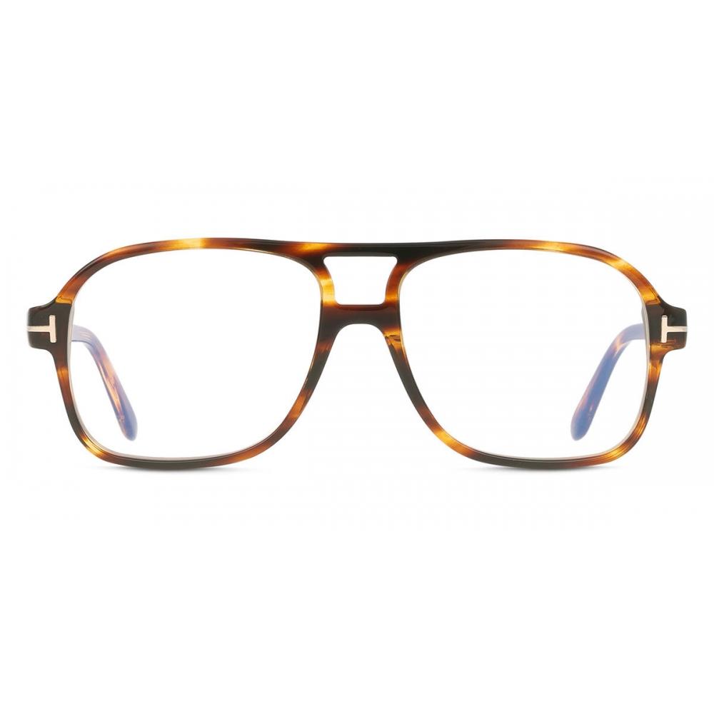

Tom Ford Ft6058 B 055 Blue Light Block Men Eyeglasses Striped Brown Yellow Tortoise/58-16-145