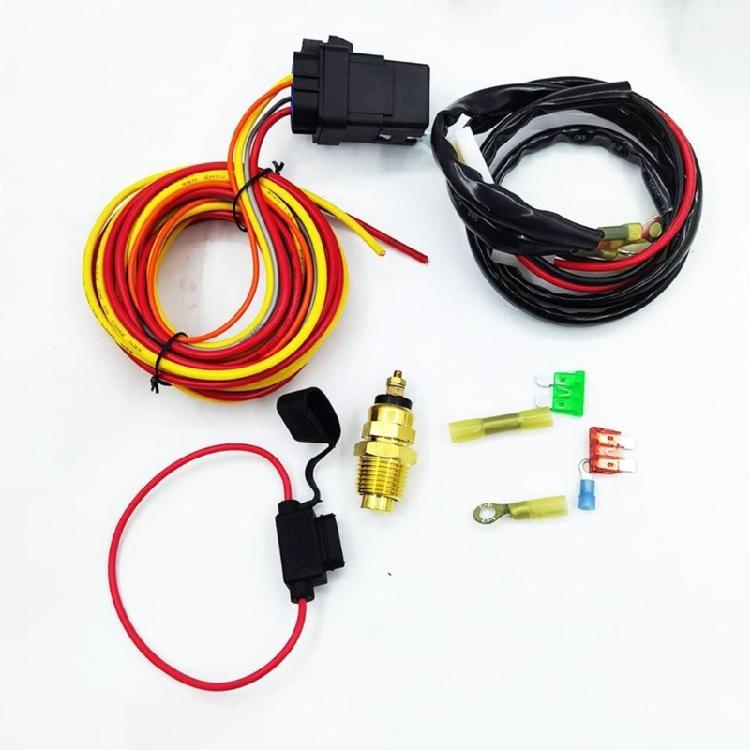 Electric Double Cooling Fan Wire 12V Thermostat Switch Car Relays Wiring Harness