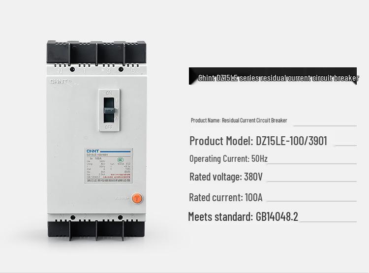 Chint DZ15LE-4901 Circuit Breaker with Leakage Protection, 2P/3P/4P, Plastic Shell, 63A/100A