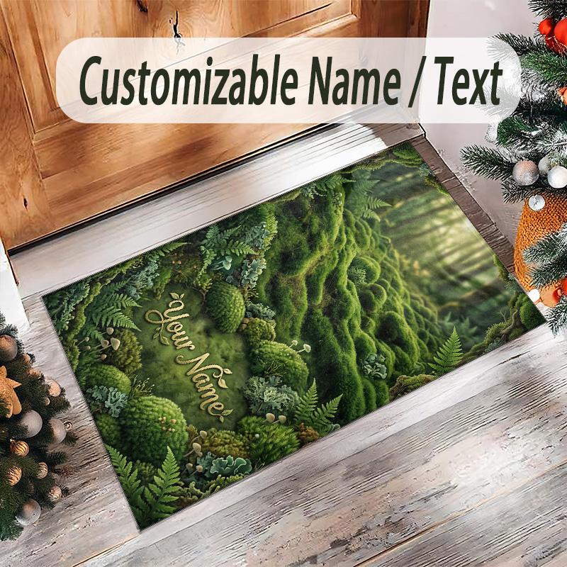 Forest Theme Crystal Velvet Floor Rug Personalized Custom Name Text Warm Carpet Home Decoration
