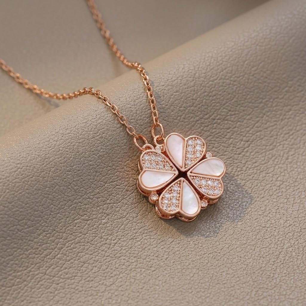Women's European & American Style Four-Leaf Clover & Heart Pendant Clavicle Necklace