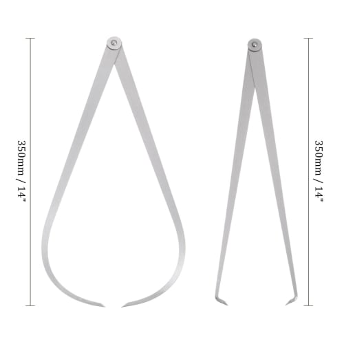 Kozelo Solid Joint Inner and Outer Caliper Set - 14-inch Stainless Steel Metal Solid Friction Joint Measuring Tool for Size Measurements, Silver Tone