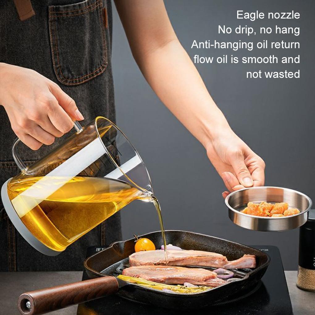 1L/1.5L Glass Oil Filter Kitchen Seasoning Tank Oil Tank Impurity Separator Fine Mesh Oil Filter Container Cooking Tool