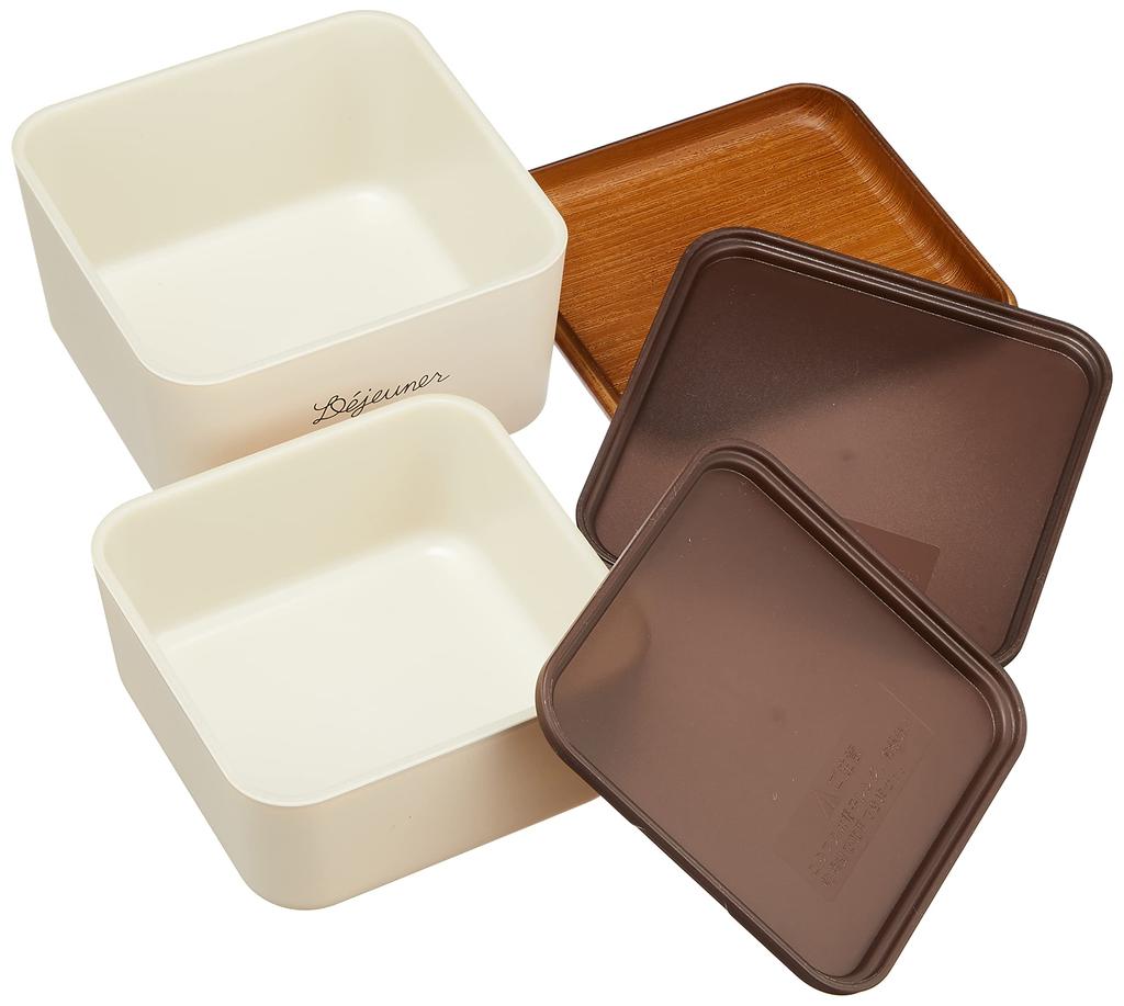 Chat Du Square Nest Lunch Wood Grain X Lower Upper 4627173 Café Off-white Two-tiered Tier/240, Tier/360ml