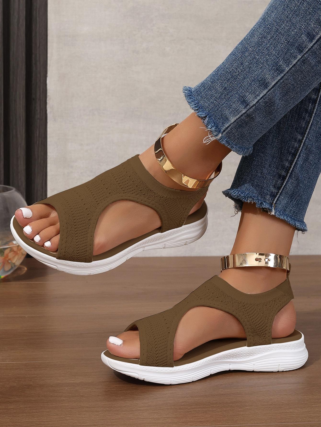 

Summer Sports Fly-Woven Soft-Soled Casual Roman Sandals Women S Hollow Breathable Large-Size Thick-Soled Sandals 35 коричневый