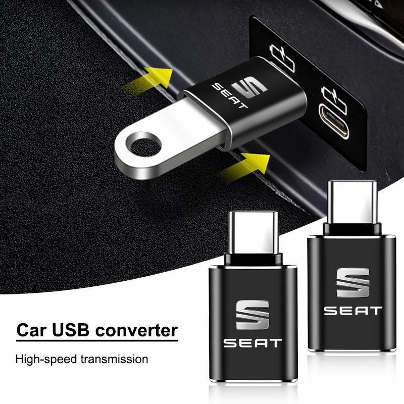 1Pcs Car Charging Adapter Type-C To USB Converter Car Accessories For Seat Leon FR Altea Ibiza Toledo Cordoba Alhambra Arona Ateca Exeo