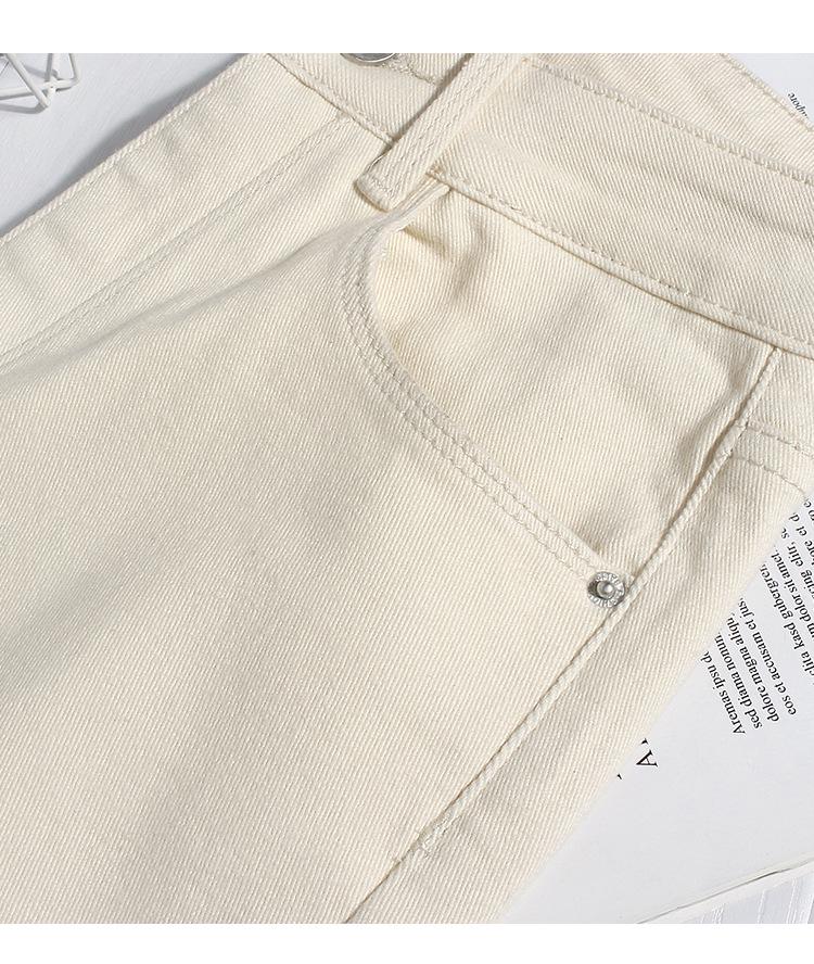 Colores Claros Principios de Otoño Beige Jeans Sueltos de Cintura Alta para Mujer - Pantalones Rectos Tipo Cigarrillo de Longitud 7/8