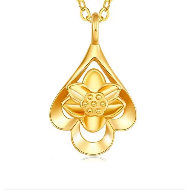 Rose Flower Crown Pure Gold 999 Pendant Set for Women - Qixi Valentine's Day Gift