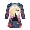Women's Halloween Print Top V-Neck Three-Quarter Sleeve with Pockets Side Slits Costume Shirt