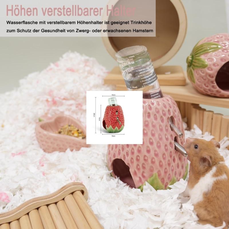 Chew Resistant Ceramic Hamster Drinking Dispenser Strawberry Shelter Cave Small Animal Water Dispenser Feeding Accessory