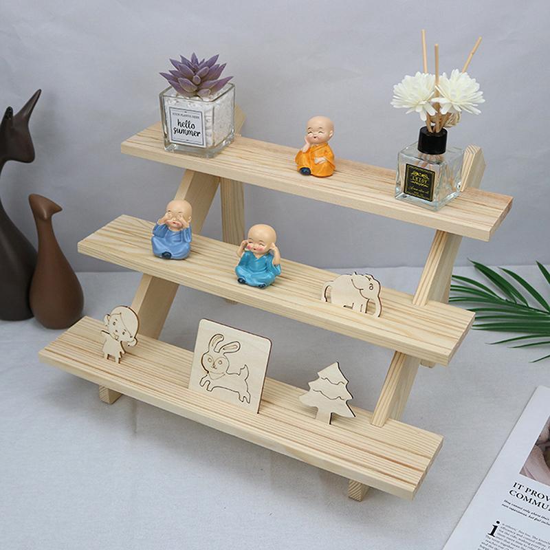 2/3/4 Tiers Ear Stud Holder Wooden Jewelry Dispaly Stand Shelf Cupcake Makeup Mini Figure Organizer Showcase Rack