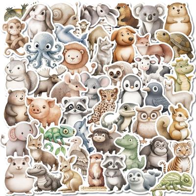 50 Adesivi Animali Acquerello Retrò Unici - Carini, Diversificati, Decorazioni per Laptop e Fai da Te