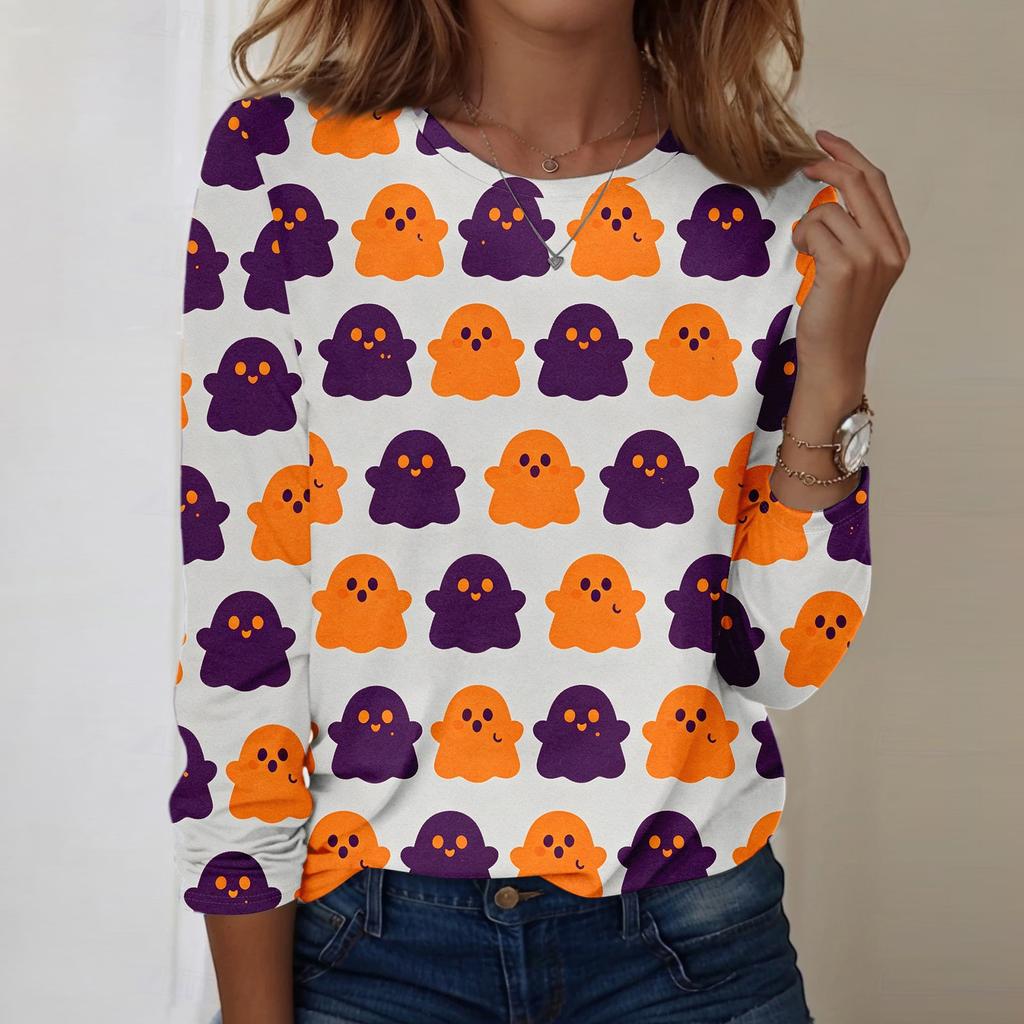Women's Long Sleeve Casual Pullover Sweatshirt Halloween Printed Crewneck Top Lightweight Comfortable Fit for Everyday Wear