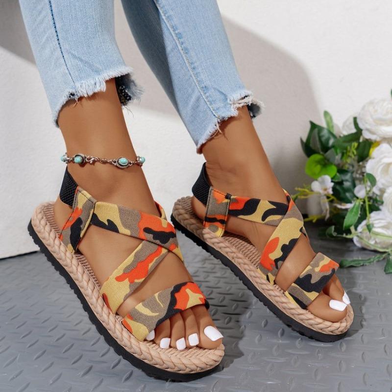 Women's Flat Roman Sandals, Cross Strap Soft Sole Beach Shoes, Plus Size Casual Student Summer Sandals
