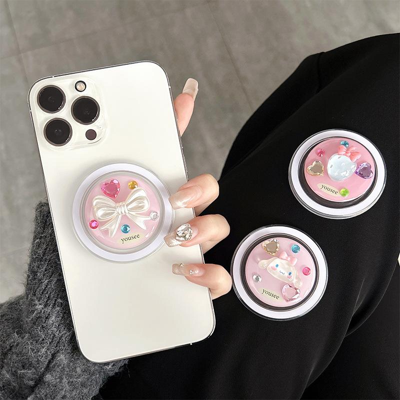 Cute Bow, Small Animal, Candy Color, Mobile Phone Airbag Holder, Magnetic Suction, Retractable Removal, Rhinestone Gemstone.