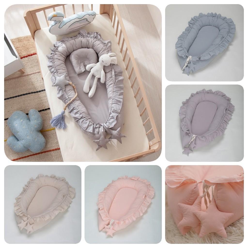 Cozy Cotton Lace Newborn Baby Lounger Portable Crib Bed In Pink Beige Gray Teal