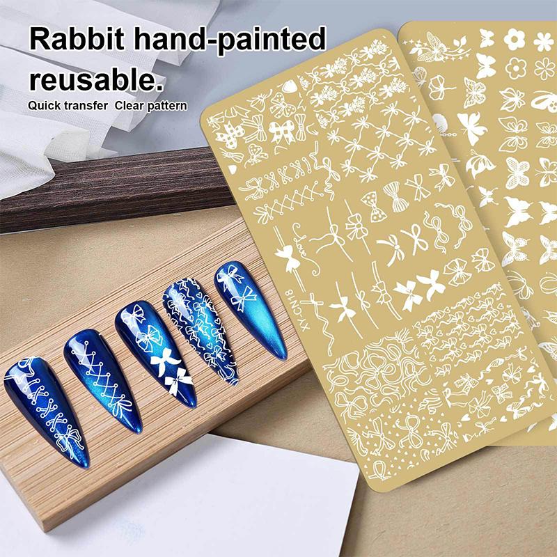 12X6Cm Golden Rectangular Nail Stamping Plates Bowknot Butterfly Flower Cat Designs Nail Art Template For Diy Nail Decor Stencil