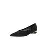 2025 New Leather French with Skirt Woven Mesh Pointed Middle Heel Hollow Breathable Single Shoes One Pedal Women's Shoes