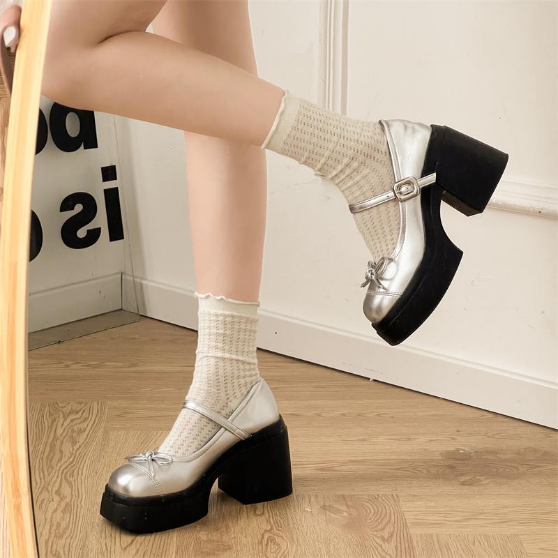 Platforma Silný Vysoký Ženy Mary Jane Boty Dámské Stručné Venkovní Lodičky Jaro Podzim Dámské Šaty Kožené Boty