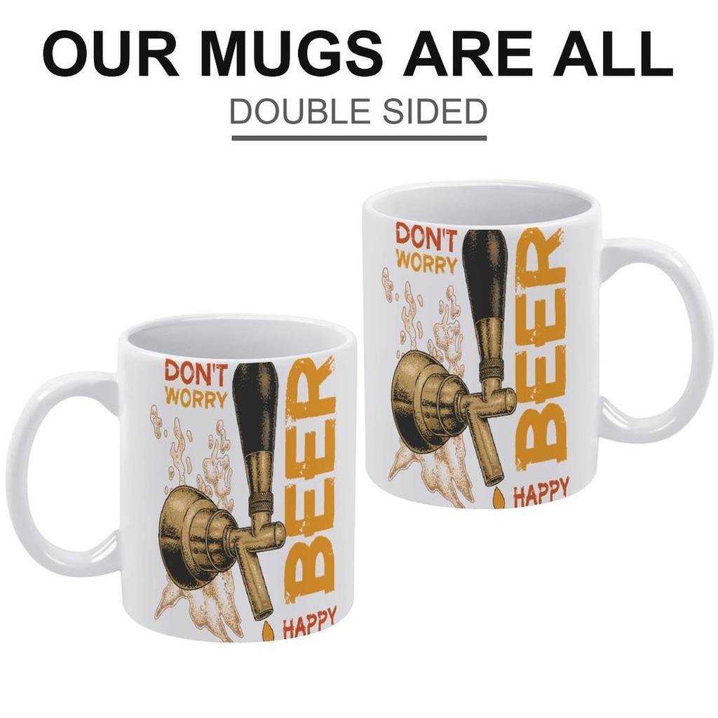 1pc 11oz White Mug with Double-Sided Print for Beer Lovers, Fun Coffee Cup for Work Desk, Great Unique Gift for Friends