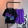 2024 Boys' Trendy Casual Short-Sleeve Two-Piece Set: Printed Round Neck Sports Tee & Shorts